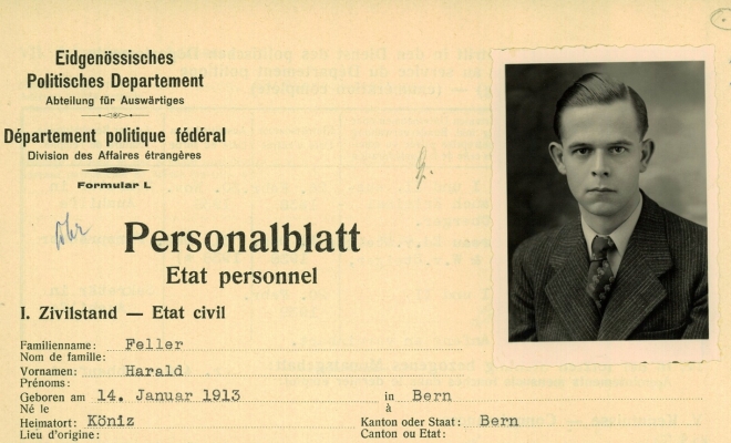 Ausschnitt von Harald Fellers Personalblatt des EPD, vgl. CH-BAR#E2500#1000/719#122*.